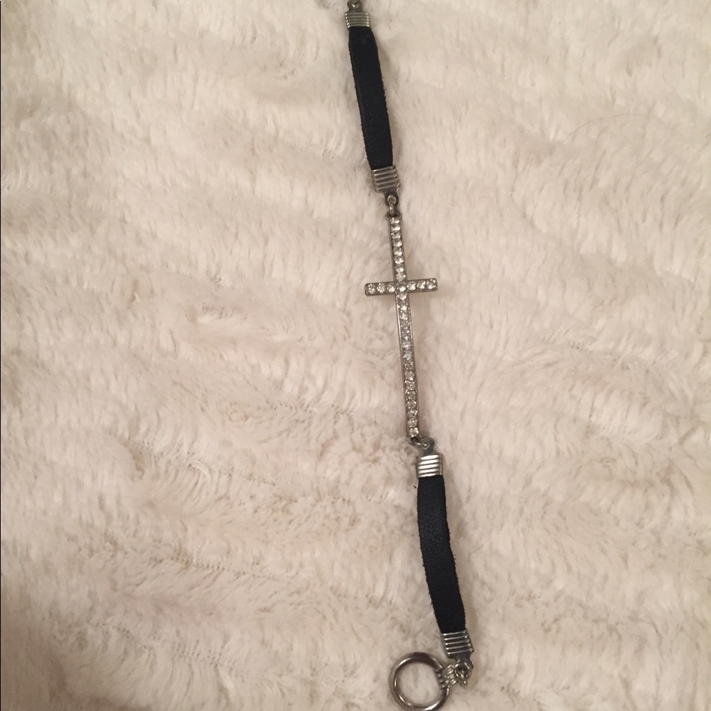 Silver and Black Cross Bracelet
